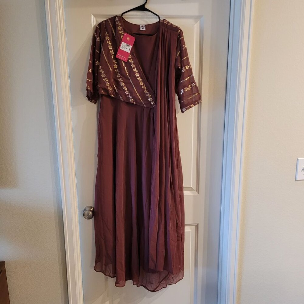 Mauve Indian-Inspired Gown - Desi Partywear - Attached Dupatta - Never Been Worn